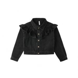NEW RYLEE + CRU girls ruffle denim jacket in washed black